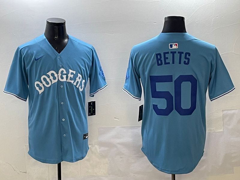 Men Los Angeles Dodgers #50 Betts Light Blue Throwback Game 2025 Nike MLB Jersey style 13->los angeles dodgers->MLB Jersey